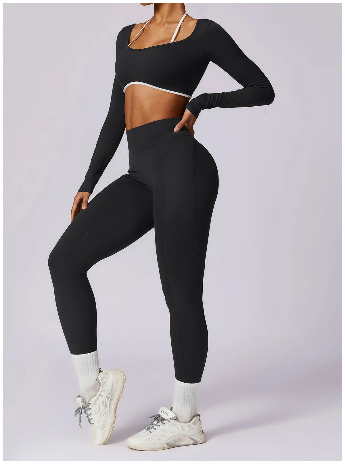2 Piece Womens Tracksuit Yoga Set Workout Sportswear Gym Clothing Fitness Long Sleeve Crop Top High Waist Leggings Sports Suits - The Clothing Company Sydney