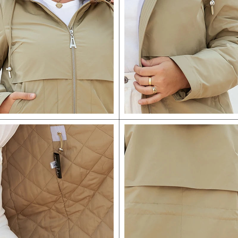 Women's jacket spring zipper long trench hooded outwear parka coat - The Clothing Company Sydney