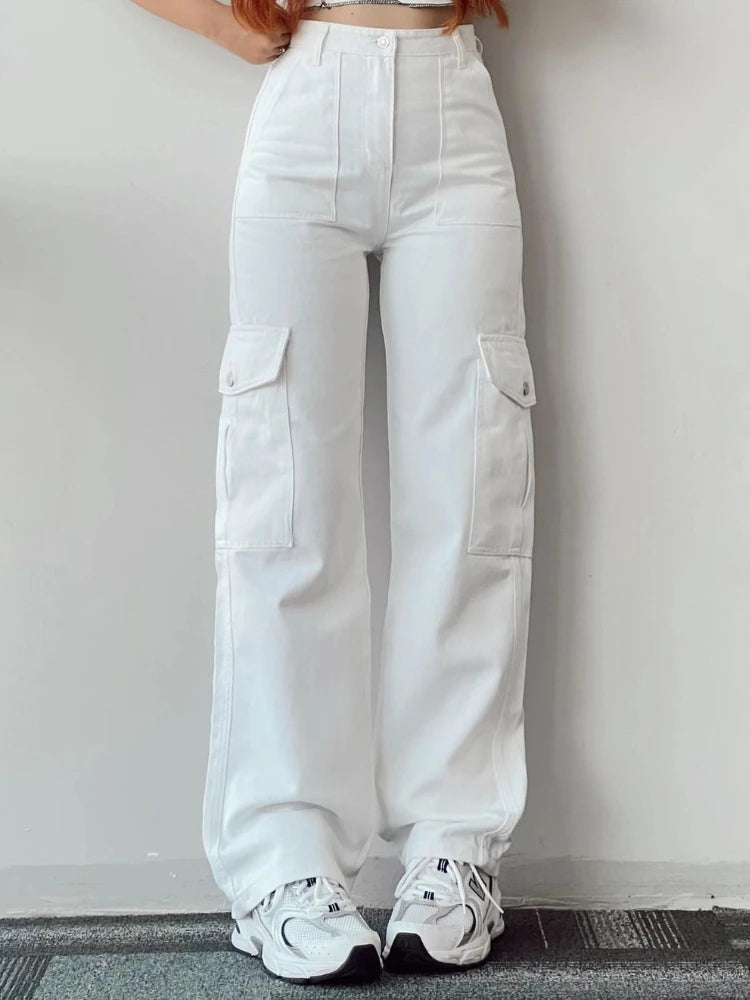 Y2K Women Vintage Cargo Pants Streetwear Parachute Pants Beige Sweatpants Wide Leg Joggers Trousers The Clothing Company Sydney