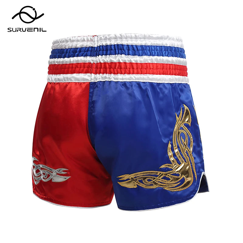 Muay Thai Shorts Men's Women's Boxing Shorts Child Embroidery Satin Kickboxing Pants Combat Grappling Cage Fighting MMA Shorts - The Clothing Company Sydney