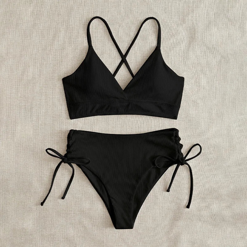 V-Neck Split Bikini Set for Women Swimsuit Lace Up Triangular Beach Swimwear Bathing Suit The Clothing Company Sydney