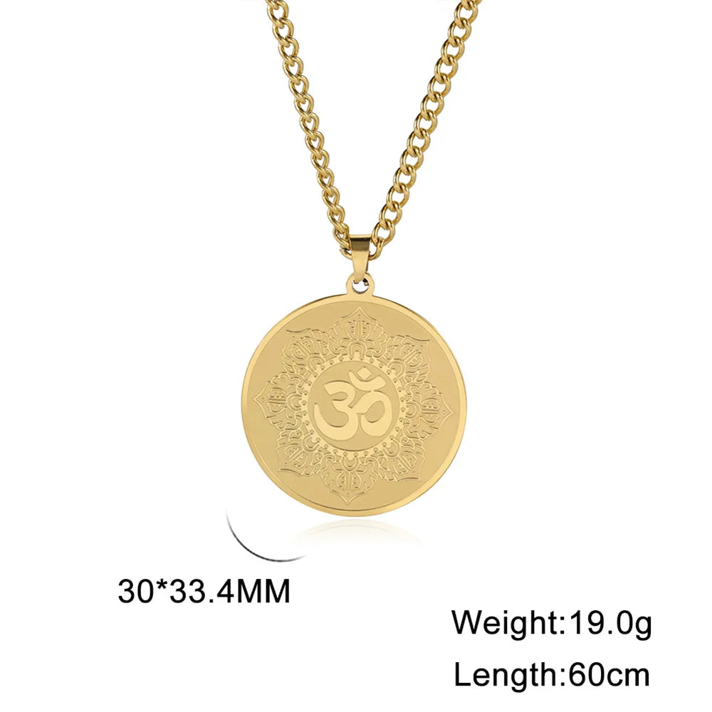 Yoga Lotus Om Aum Symbol Pendant Necklace Hindu Buddhist Stainless Steel Chain Meditation Spiritual Religious Jewellery The Clothing Company Sydney