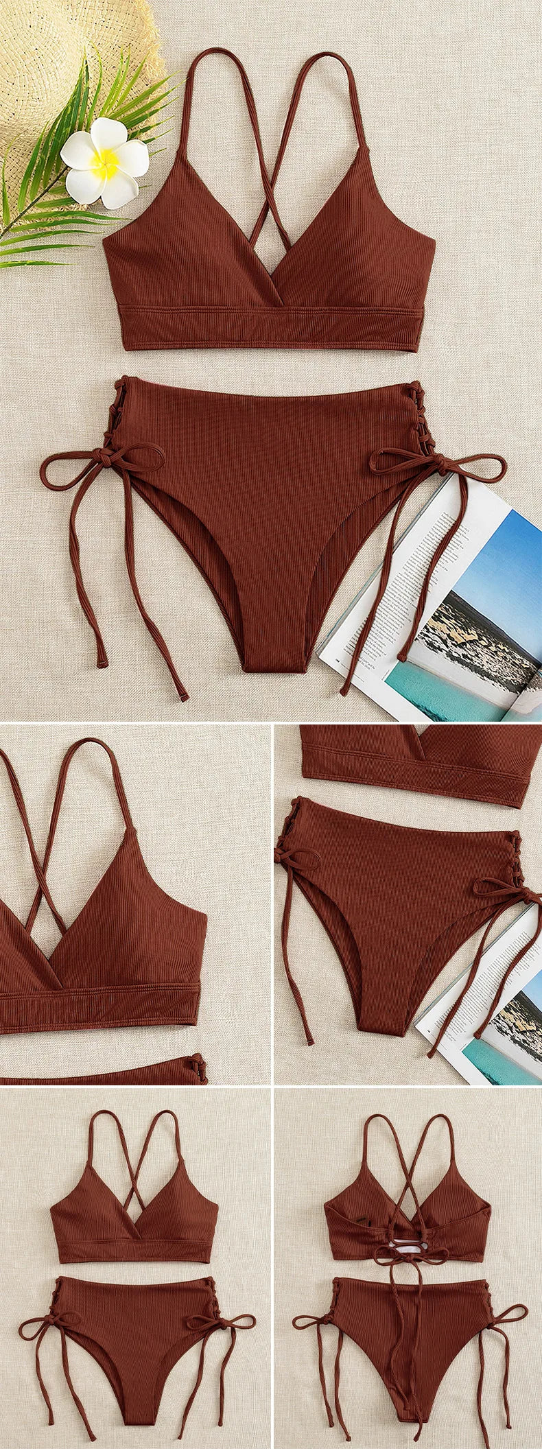 V-Neck Split Bikini Set for Women Swimsuit Lace Up Triangular Beach Swimwear Bathing Suit The Clothing Company Sydney