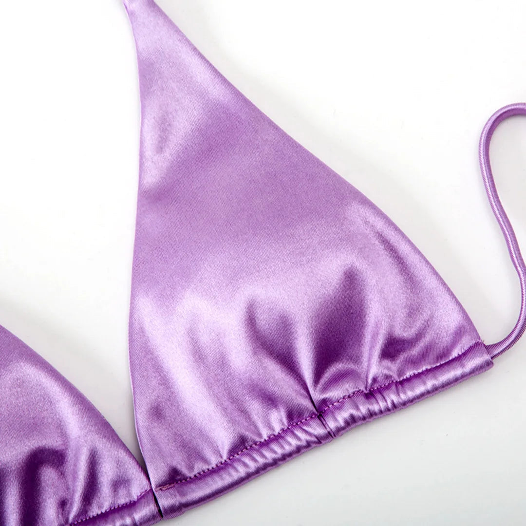 Halter Satin Brazilian Bikini Women Swimwear Female Swimsuit Two-piece Bikini set Bather Bathing Suit The Clothing Company Sydney