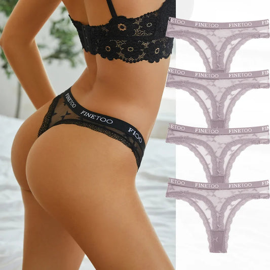 4 Pack Womens Lace Panties Low Rise Thongs Female G-String Underwear High Elastic Waist Soft Intimates Lingerie - The Clothing Company Sydney