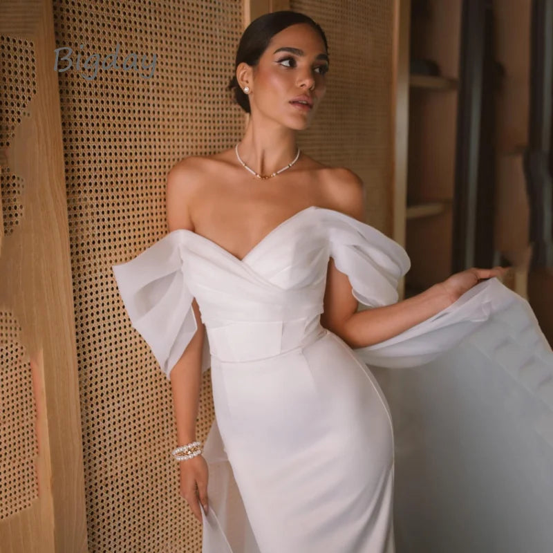 Elegant Sweetheart Mermaid White Off The Shoulder Open Back Bridal Gown Train Customized Wedding Dress The Clothing Company Sydney