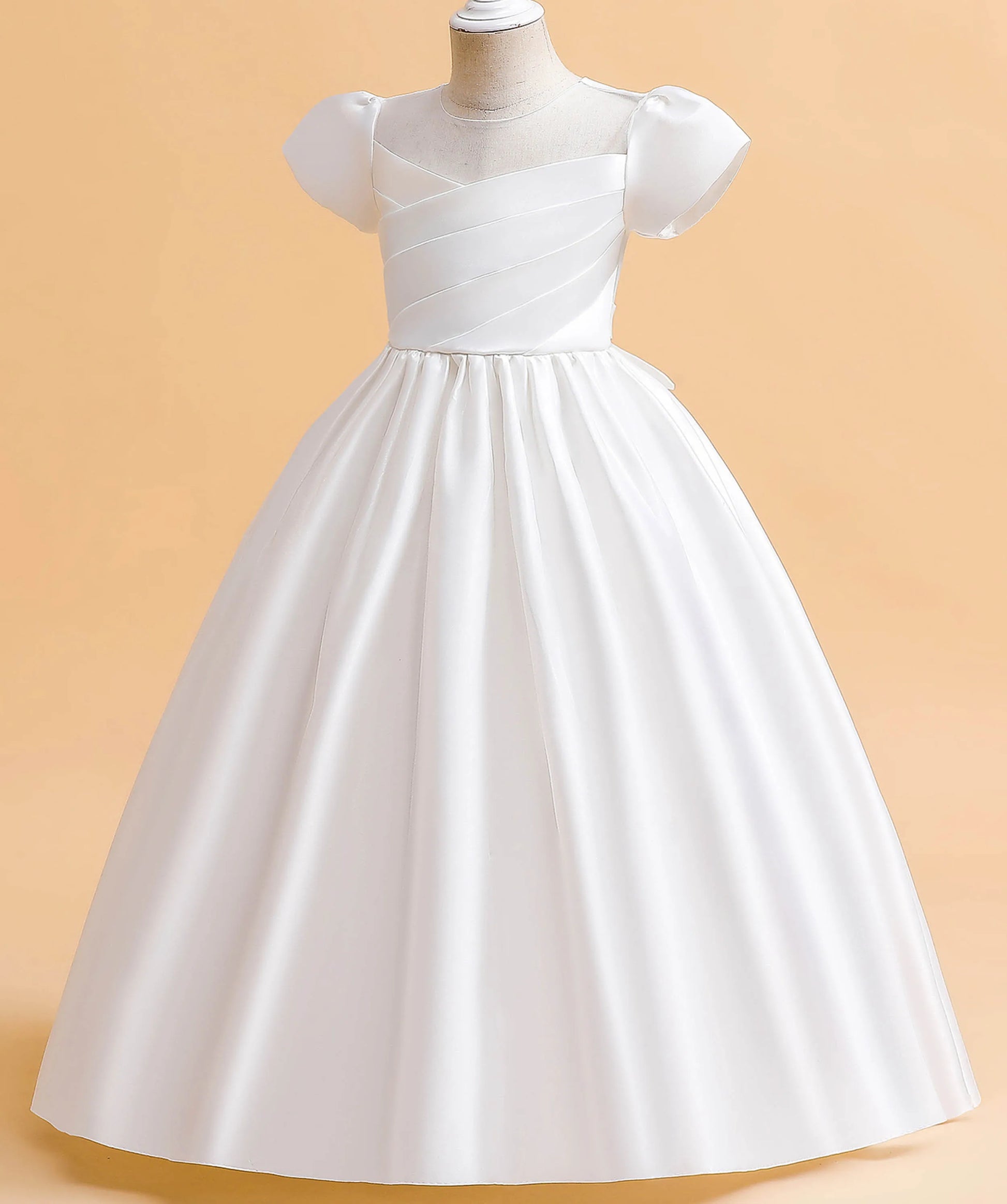 Little Big Girls Elegant Princess Puff Sleeves Satin Flower Girl Wedding Birthday Party Formal Dress - The Clothing Company Sydney