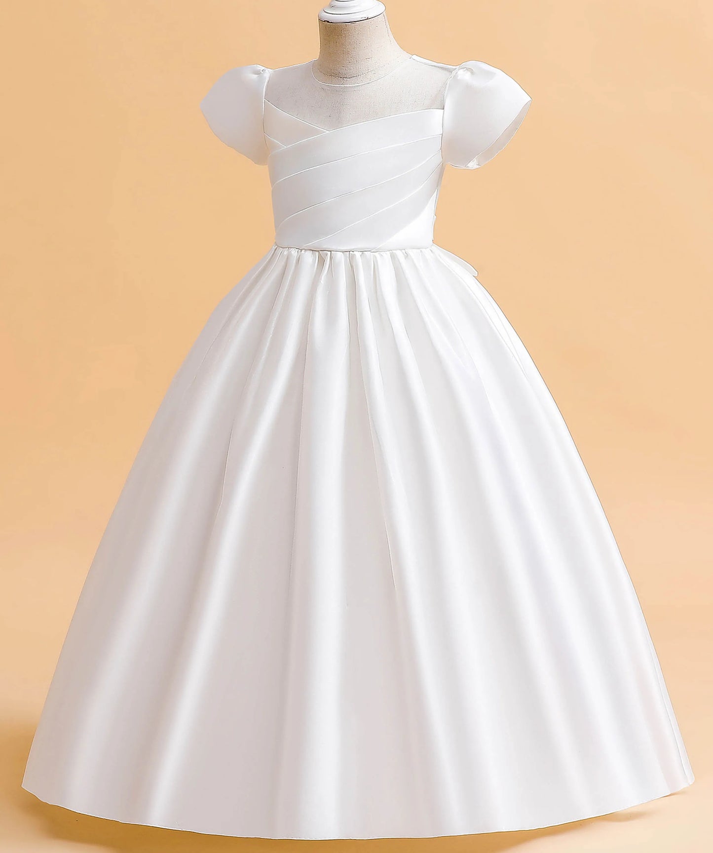 Little Big Girls Elegant Princess Puff Sleeves Satin Flower Girl Wedding Birthday Party Formal Dress - The Clothing Company Sydney
