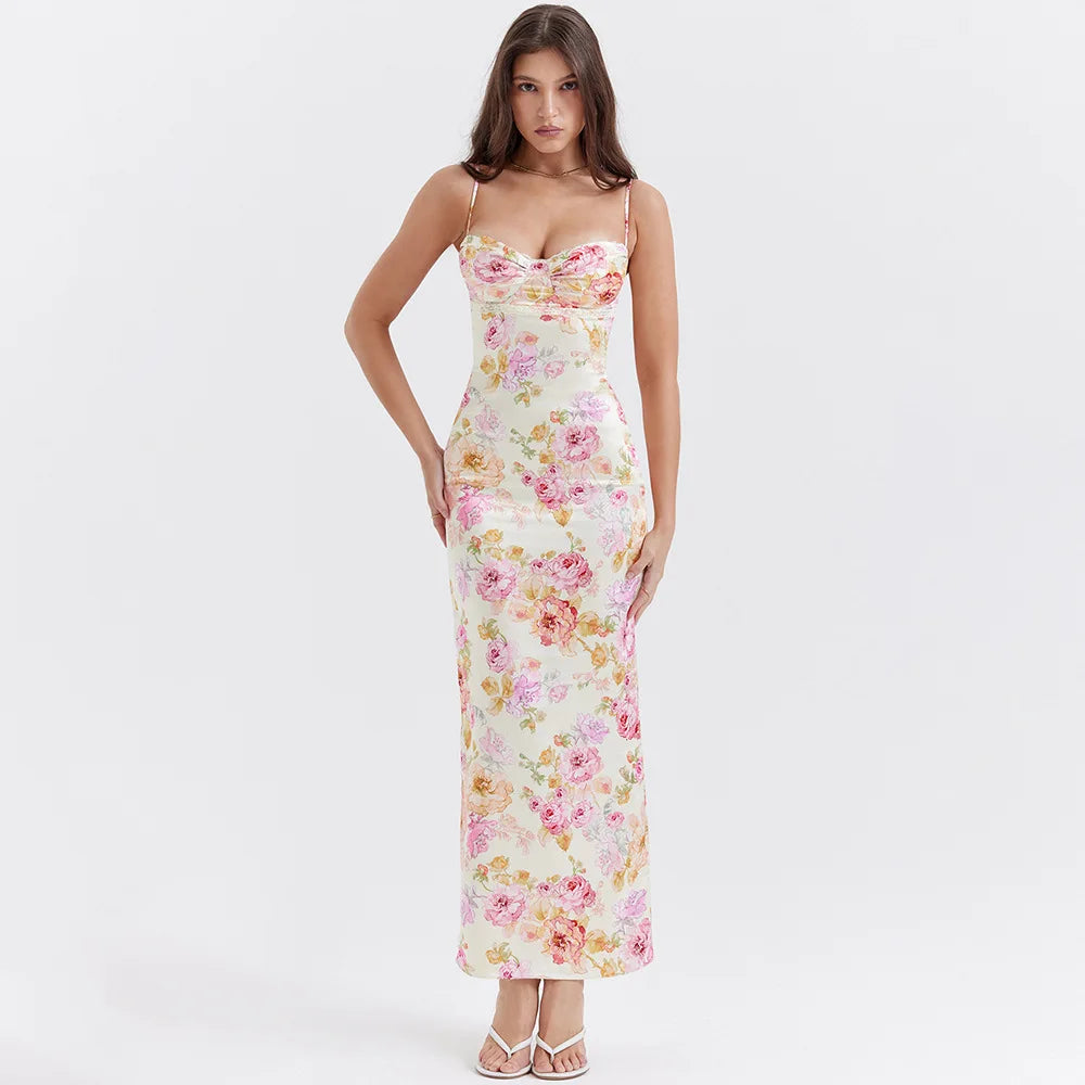 Summer Spaghetti Strap Floral Print Party Dresses Elegant Maxi Bodycon Wedding Guest Holiday Dress The Clothing Company Sydney
