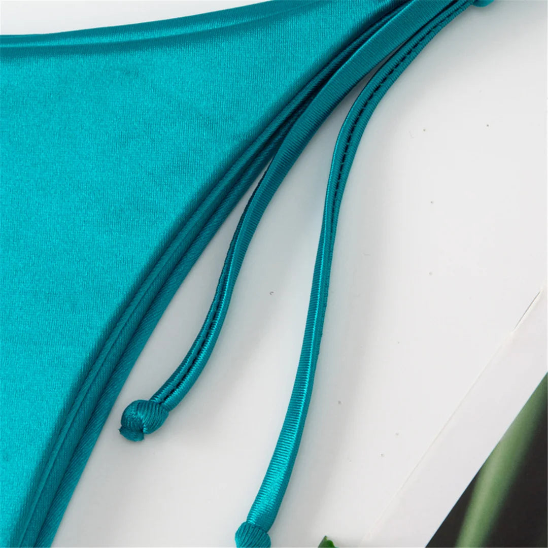 Side Tie Satin High Leg Cut Brazilian Bikini Swimwear Swimsuit Two piece Bikini set Bather Bathing Suit - The Clothing Company Sydney