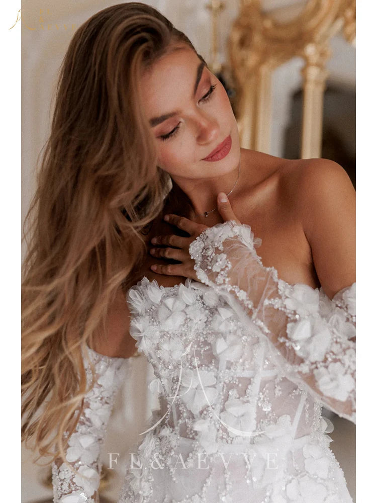 Luxury Beaded Short Lace Floral Appliques Long Sleeves Bridal Gown Mini Prom Party Dress Customized Wedding Dresses The Clothing Company Sydney