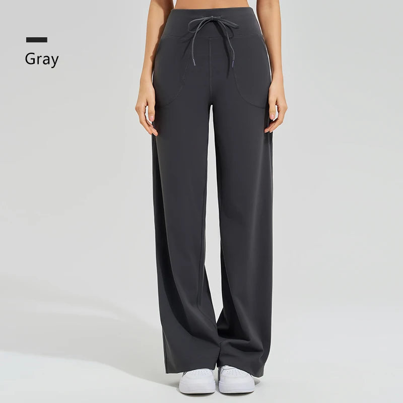 Women's High Waist Yoga Pants Gym Loose Running Yoga Pants Double Side Brushed with Pockets Pants Ties The Clothing Company Sydney
