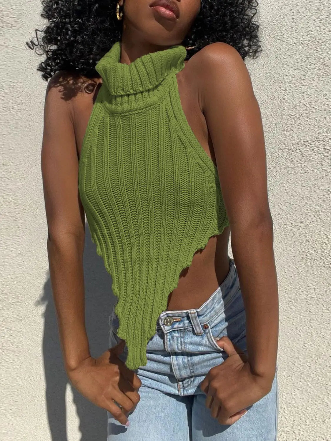 Fashion Knitted Turtleneck Crop Tops for Women Summer Sleeveless Backless Tanks Cropped Party Club Top The Clothing Company Sydney