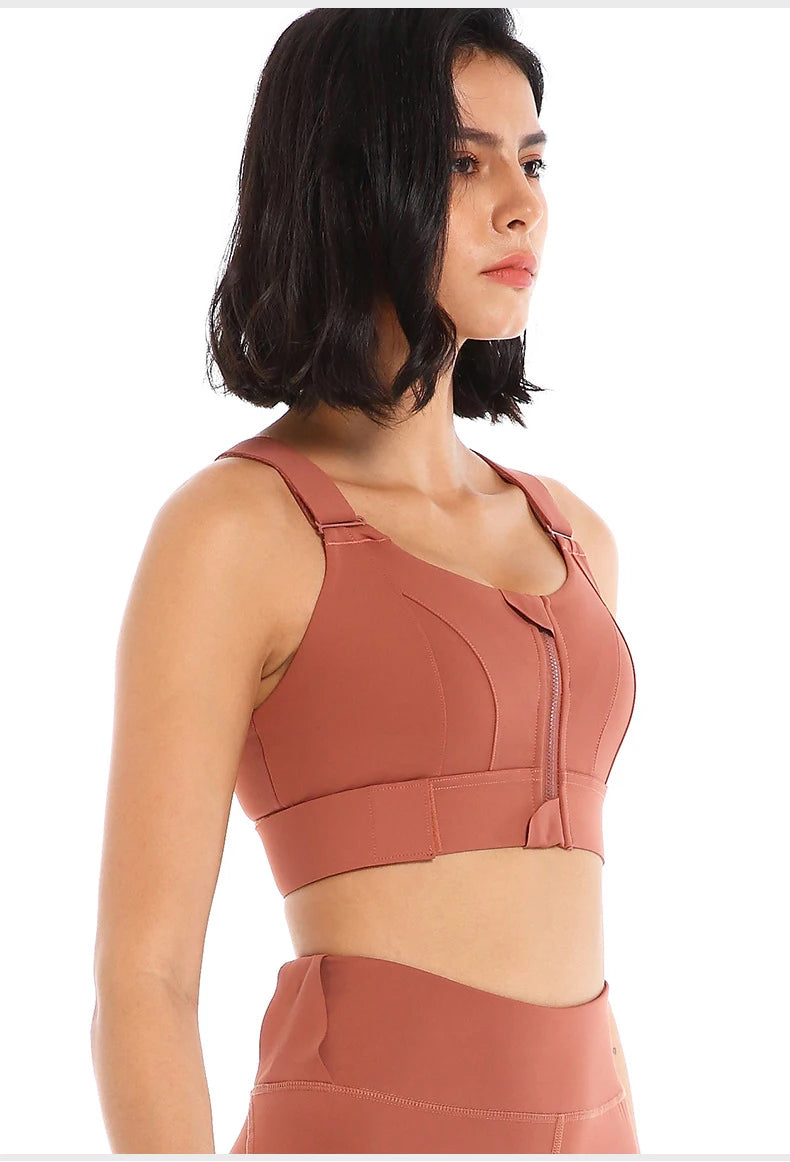 Large Size High-strength Sports Bra Women's Shockproof Running Big Chest Small Front Zipper Fitness Yoga Clothing Vest Underwear - The Clothing Company Sydney