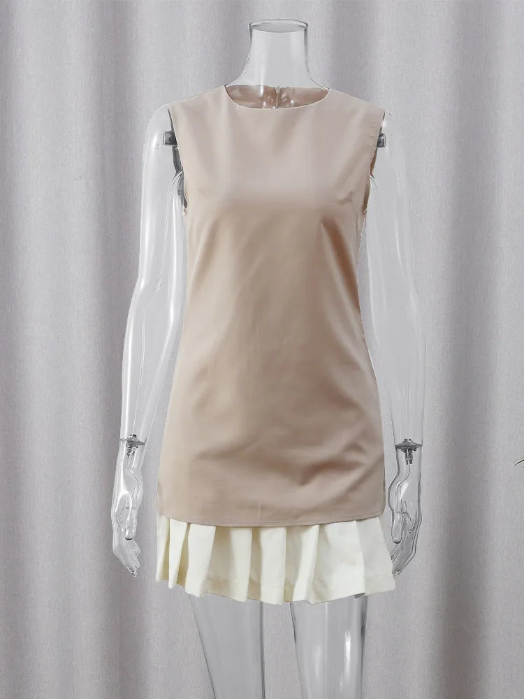 Sleeveless Mini Elegant Patchwork Pleated Short Dress - The Clothing Company Sydney