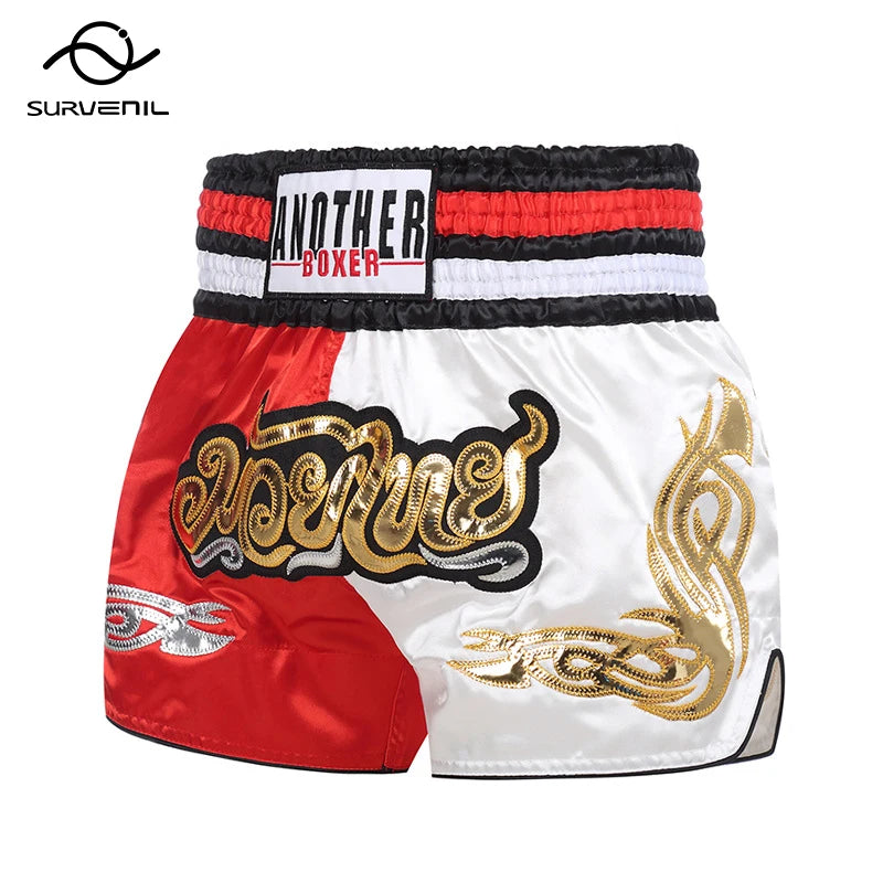 Muay Thai Shorts Men's Women's Boxing Shorts Child Embroidery Satin Kickboxing Pants Combat Grappling Cage Fighting MMA Shorts - The Clothing Company Sydney