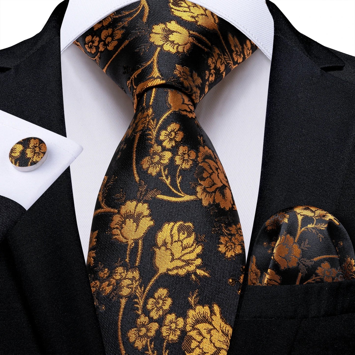 Luxury Black & Gold Paisley Silk Tie Set – Men's Necktie, Pocket Square & Cufflinks Gift The Clothing Company Sydney