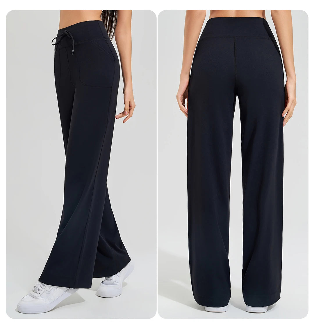 Women's High Waist Yoga Pants Gym Loose Running Yoga Pants Double Side Brushed with Pockets Pants Ties The Clothing Company Sydney