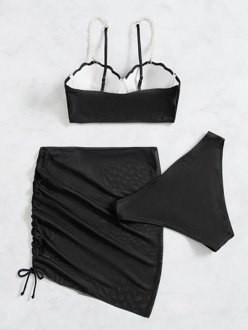3 Piece Women's Swimsuit Off Shoulder Suspender Pure Cotton Fashion Backless Beach Split Swimwear - The Clothing Company Sydney