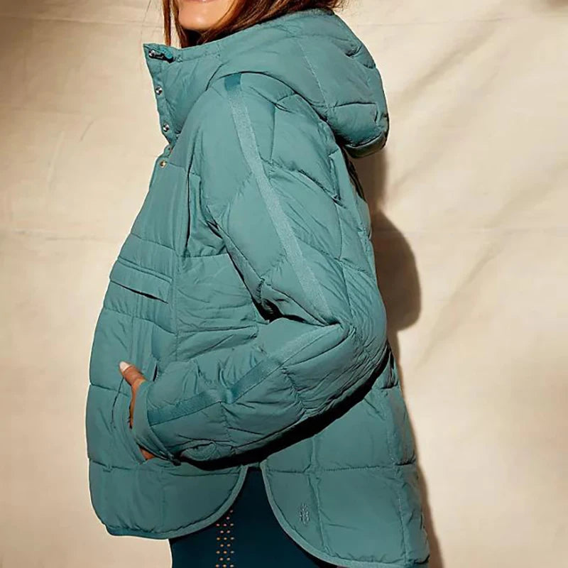 Autumn Winter Padded Jacket For Women Fashion Pockets Long Sleeves Hooded Pullovers Casual Coat - The Clothing Company Sydney