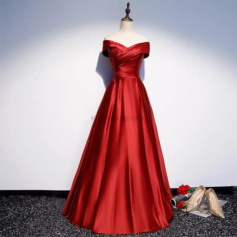 Elegant Formal Boat Neck Satin Wedding Bridesmaid Maxi Long Prom Evening Cocktail Party Summer Dresses - The Clothing Company Sydney
