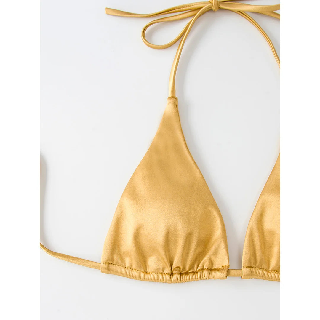 Halter Satin Brazilian Bikini Women Swimwear Female Swimsuit Two-piece Bikini set Bather Bathing Suit The Clothing Company Sydney