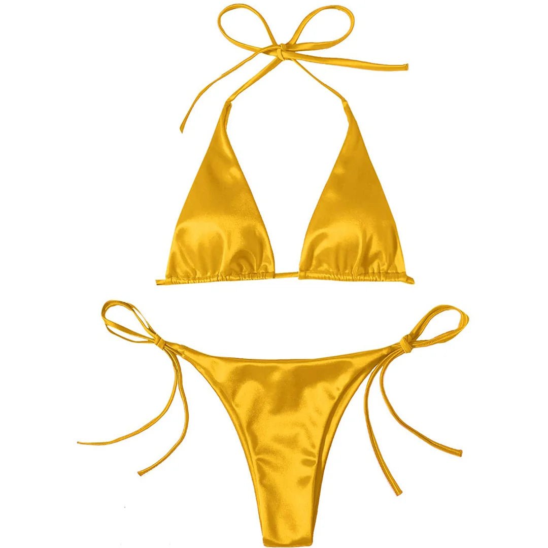 Halter Satin Brazilian Bikini Women Swimwear Female Swimsuit Two-piece Bikini set Bather Bathing Suit The Clothing Company Sydney