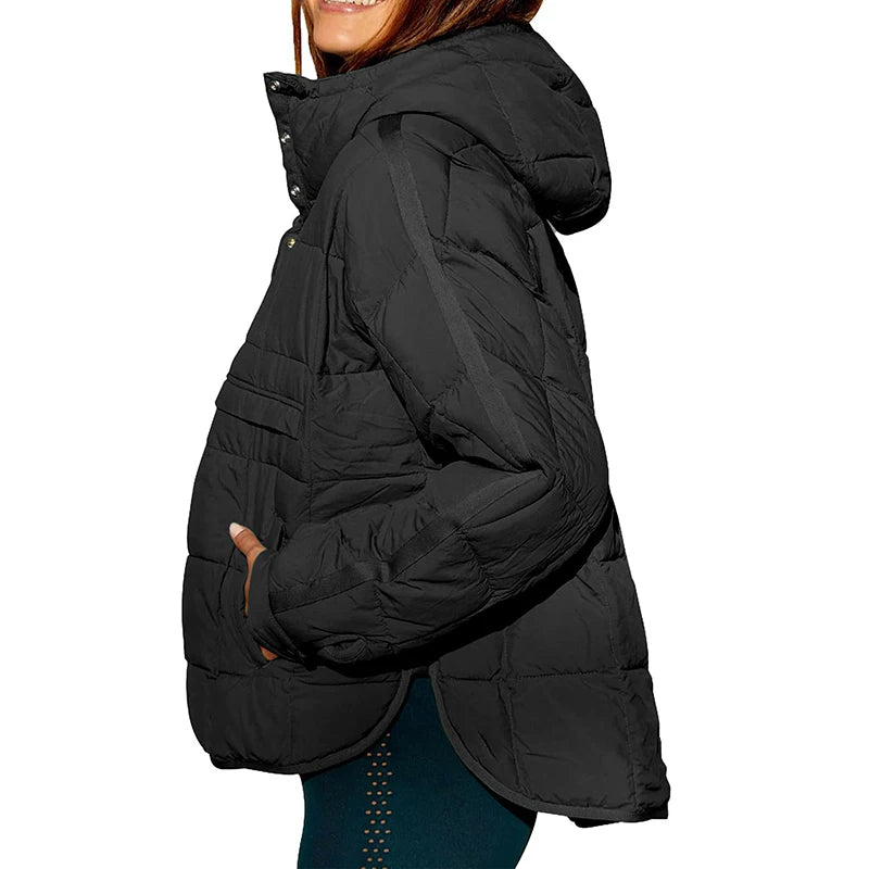 Autumn Winter Padded Jacket For Women Fashion Pockets Long Sleeves Hooded Pullovers Casual Coat - The Clothing Company Sydney