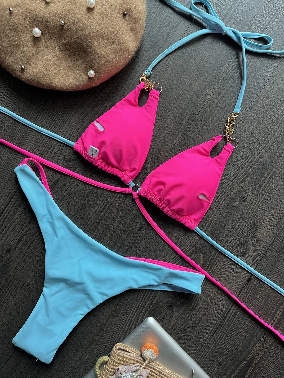 Metal Chain Decoration Swimwear Women Bikini Push Up Swimsuit Two Pieces Bathing Suit - The Clothing Company Sydney