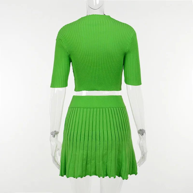 Elegant Knitted Dress Pleated Matching Outfits for Women Winter Mini Skirts 2 Piece Sets - The Clothing Company Sydney