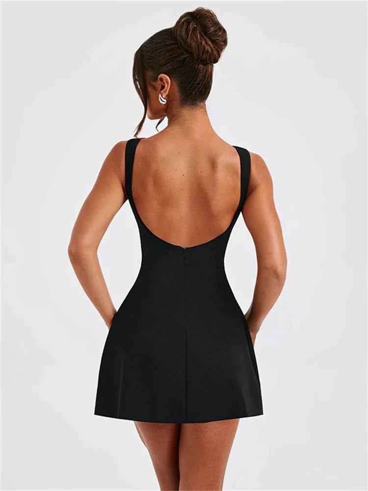 White Backless Patchwork Fashion Summer Elegant Party Mini Dress - The Clothing Company Sydney