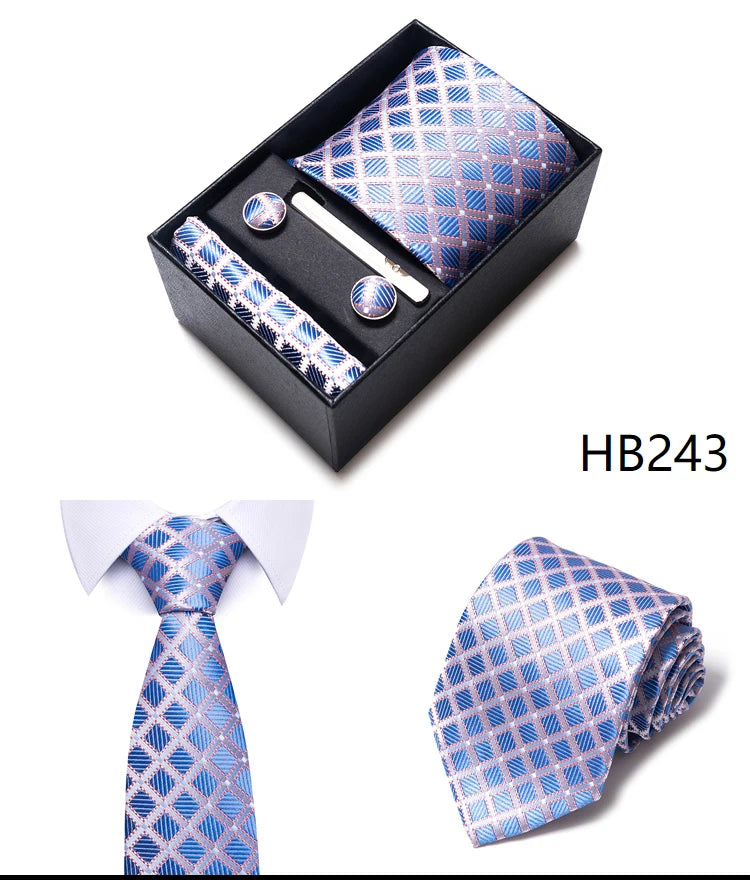 4 Piece Tie Handkerchief Cufflink Set For Men Necktie Holiday Gift Box Blue Gold Suit Accessories Slim Wedding Set The Clothing Company Sydney