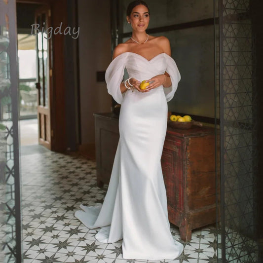 Elegant Sweetheart Mermaid White Off The Shoulder Open Back Bridal Gown Train Customized Wedding Dress The Clothing Company Sydney