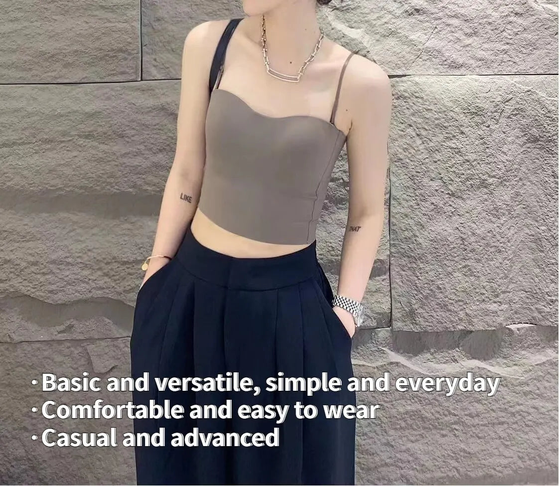 Women's Thin Section Double Straps Solid Colour Suspenders Inside Sports Vest Outer Wear Bra Top The Clothing Company Sydney