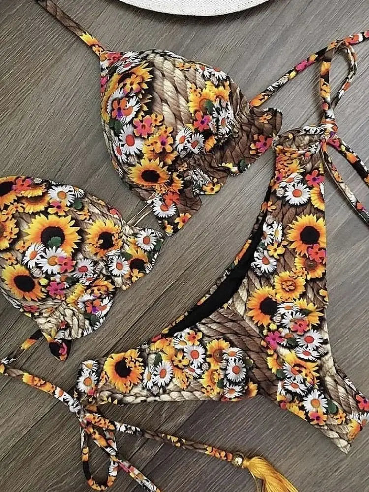 2 Piece Micro Swimsuit Women Feather Print Swimwear Female Bathing Suit Bikini Set The Clothing Company Sydney