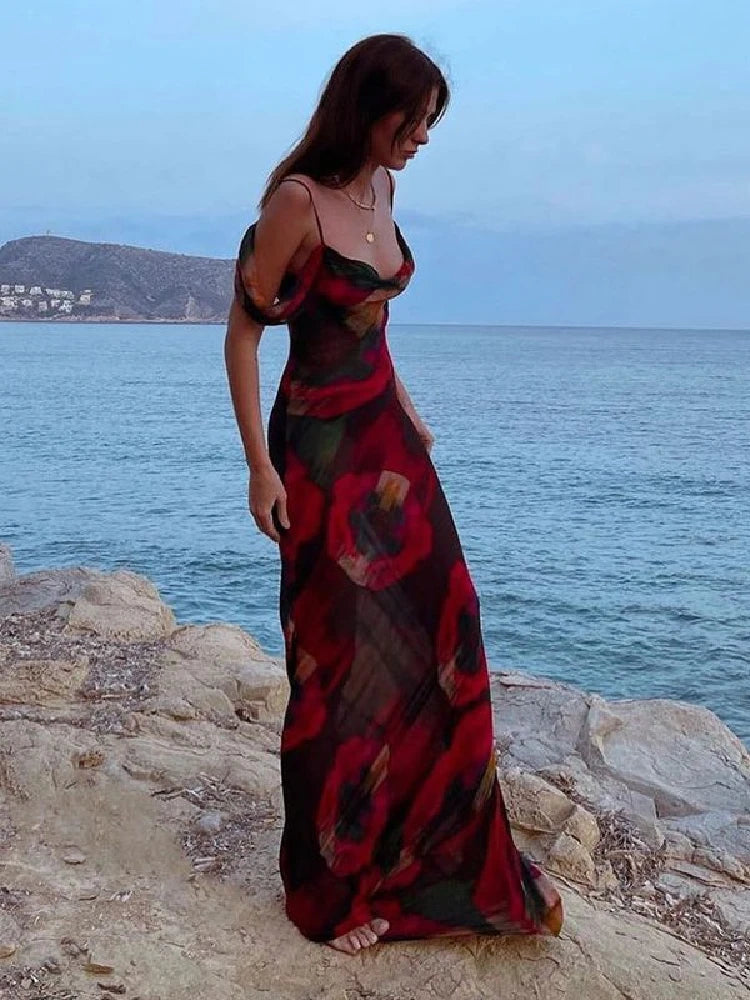 Spaghetti Strap Cold Shoulder Vacation Print Boho Dress Tunic Women Summer Clothes Beach Wear Swim Suit Cover Up Dress The Clothing Company Sydney