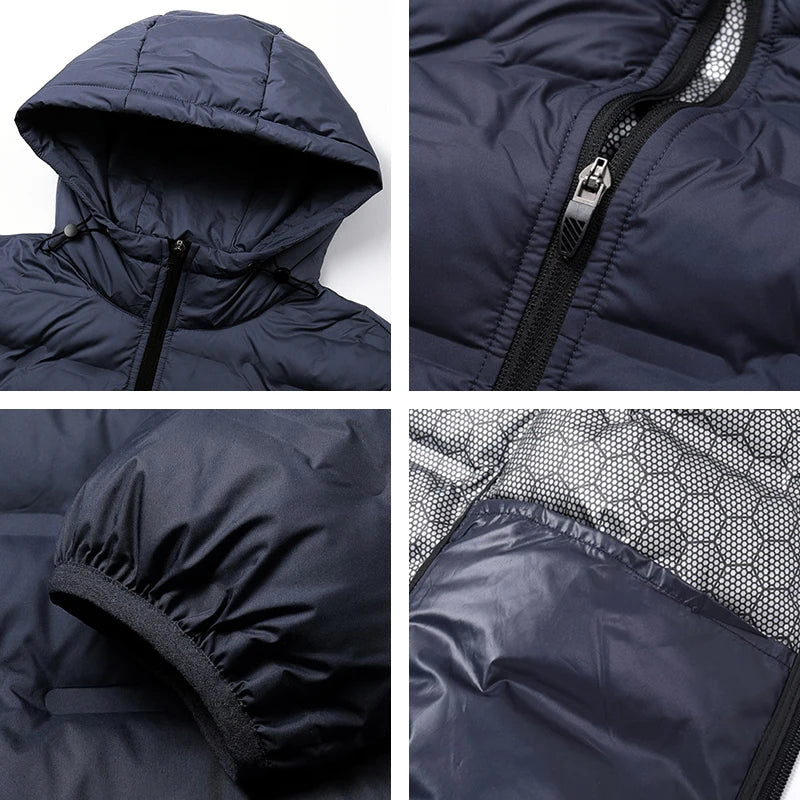 Men’s White Duck Down Winter Jacket – Waterproof Hooded Puffer Coat, Thick & Windproof Parka The Clothing Company Sydney