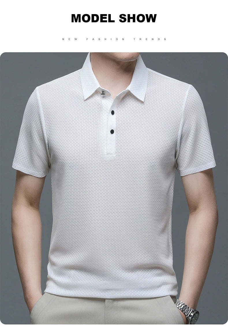 Summer Men's Lop-up Hollow Short-sleeved Polo Shirt Ice Silk Breathable Business Fashion T-Shirt Male Top The Clothing Company Sydney
