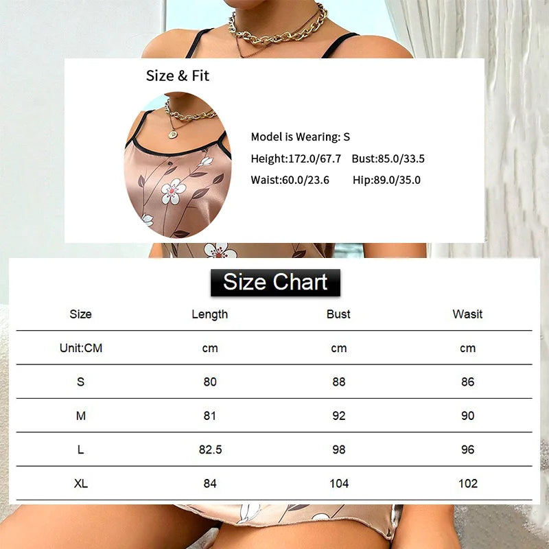 Women's Nightgown Satin Floral Print Spaghetti Strap Sleepwear Dress Luxurious Satin Slip Nightdress The Clothing Company Sydney