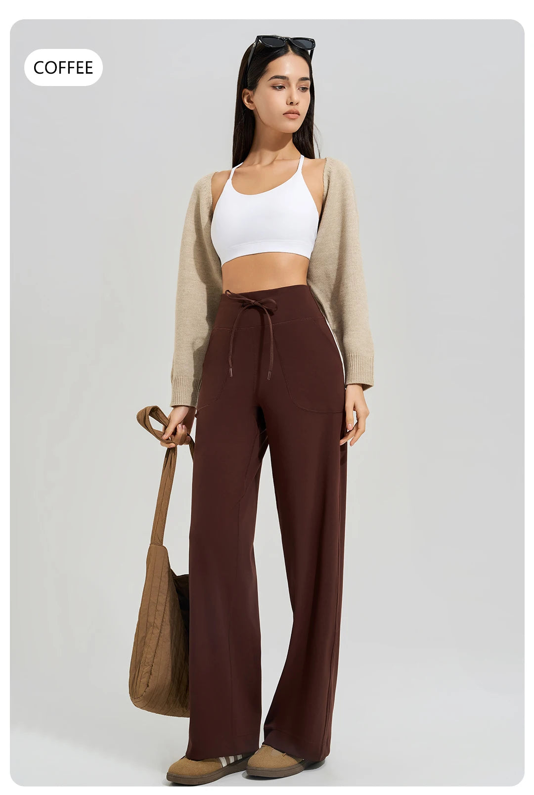 Women's High Waist Yoga Pants Gym Loose Running Yoga Pants Double Side Brushed with Pockets Pants Ties The Clothing Company Sydney
