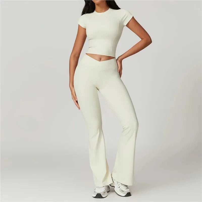 Quick-Dry Yoga 2 Piece Suit Outer Wear Running Sports Short Sleeves Women's Backless Fitness Wear Green Gym Clothing The Clothing Company Sydney