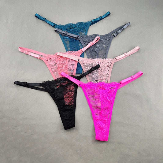 3 Pack Women's Lace Hollow Out Thongs Thin Sheer G-Strings Ultra-low Rise Seamless Panties Perspective Bow Knickers - The Clothing Company Sydney