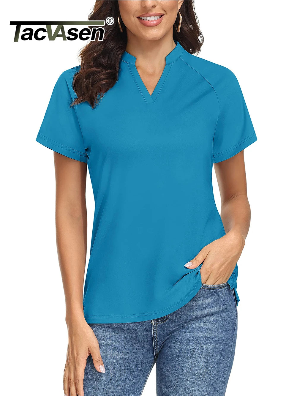 UPF 50+ V-neck Short Sleeve Golf Polo Shirts Women's Quick Dry Sun/UV Protection T-shirts Outdoor Sports Pullover Tops The Clothing Company Sydney
