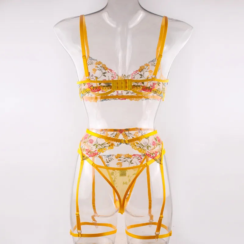 3 Piece Lingerie Sensual Lace Underwear Transparent Embroidery Garters Fancy Beautiful Bra Panties Intimate Set The Clothing Company Sydney