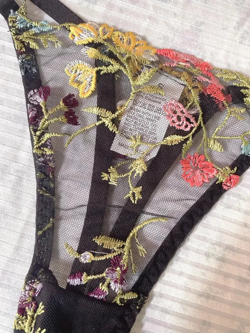 Yimunancy Floral Embroidery Lingerie Set Women Sheer 2-Piece Boho Bra + Panty Underwear Set Intimates The Clothing Company Sydney