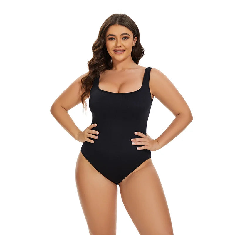 Ribbed Jumpsuit Daily Shaper Bodysuits Compression Open Crotch Shapewear Suit Playsuit - The Clothing Company Sydney