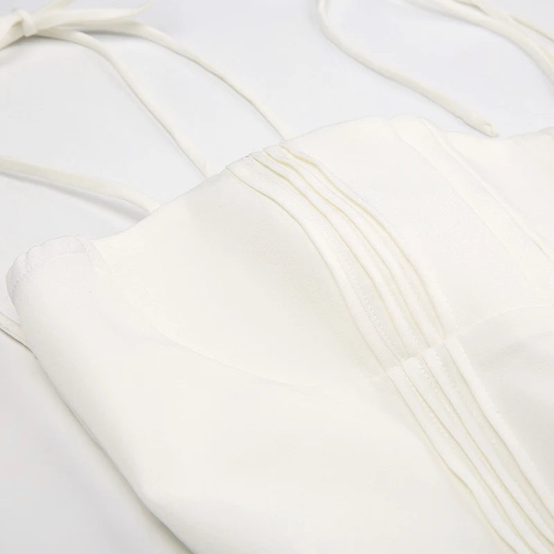 Fashion Chic Fold White Pleated Dress Mini Pins Up Birthday Party Sundress Strappy Corset Summer Dress - The Clothing Company Sydney