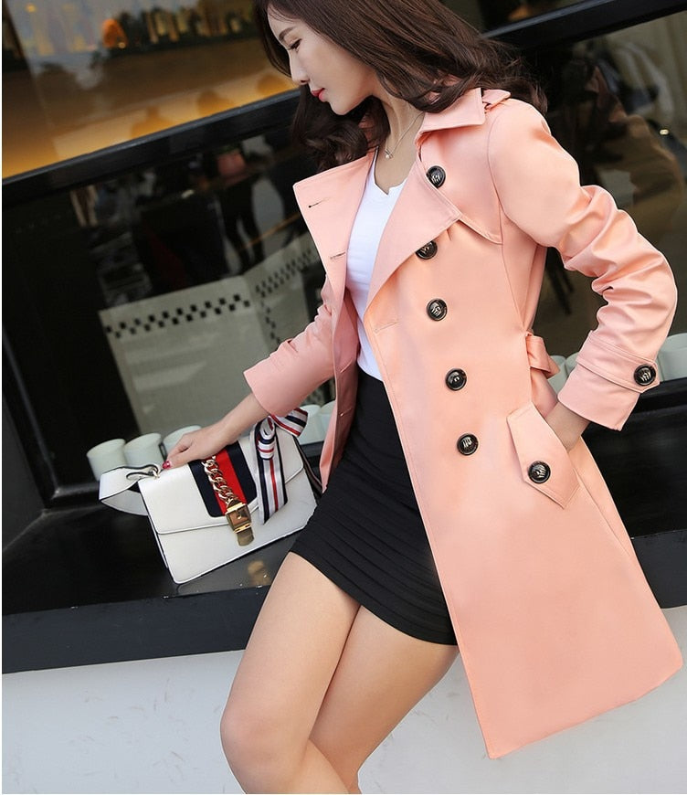 Spring And Autumn Women's Mid-Length Trench Coat Tie-In Jackets Coats The Clothing Company Sydney
