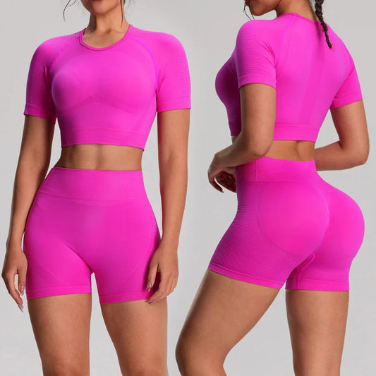 2 Piece Yoga Sport T-shirts Shorts Set Sportswear Gym Seamless Workout Vest Shorts Leggings Activewear Women's Bike Shorts The Clothing Company Sydney