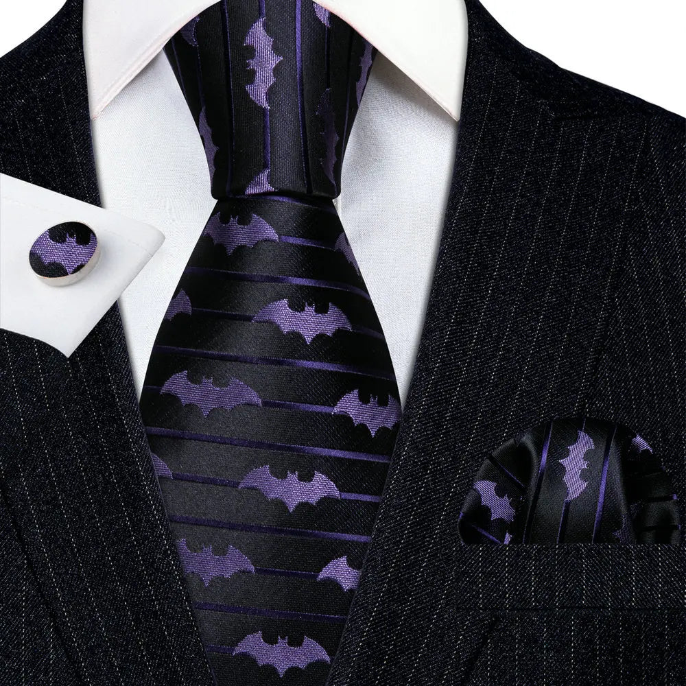 Silk Tie For Men Novelty Animal Black Stripe Necktie Pocket Square Cufflinks Set Wedding Party Outfit Set - The Clothing Company Sydney